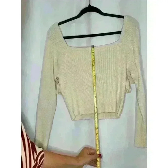Lalavon Women's Ivory Ruffle Detail Square Neck Sweater Top Size L - Picture 7 of 12